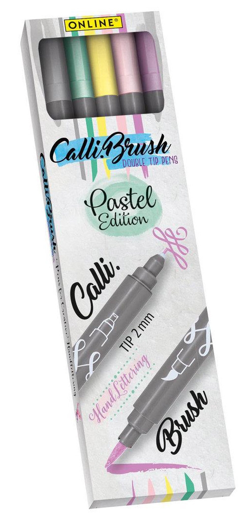 ONLINE Calli.Brush Double Tip Pens - Pastel Edition, 5 Stück (Hand Lettering + Brush Lettering) 