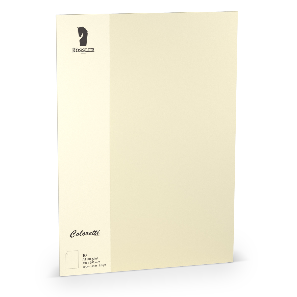Beige A4-Papierpackung mit 10 Blatt. Für Laser- und Inkjetdrucker geeignet.
