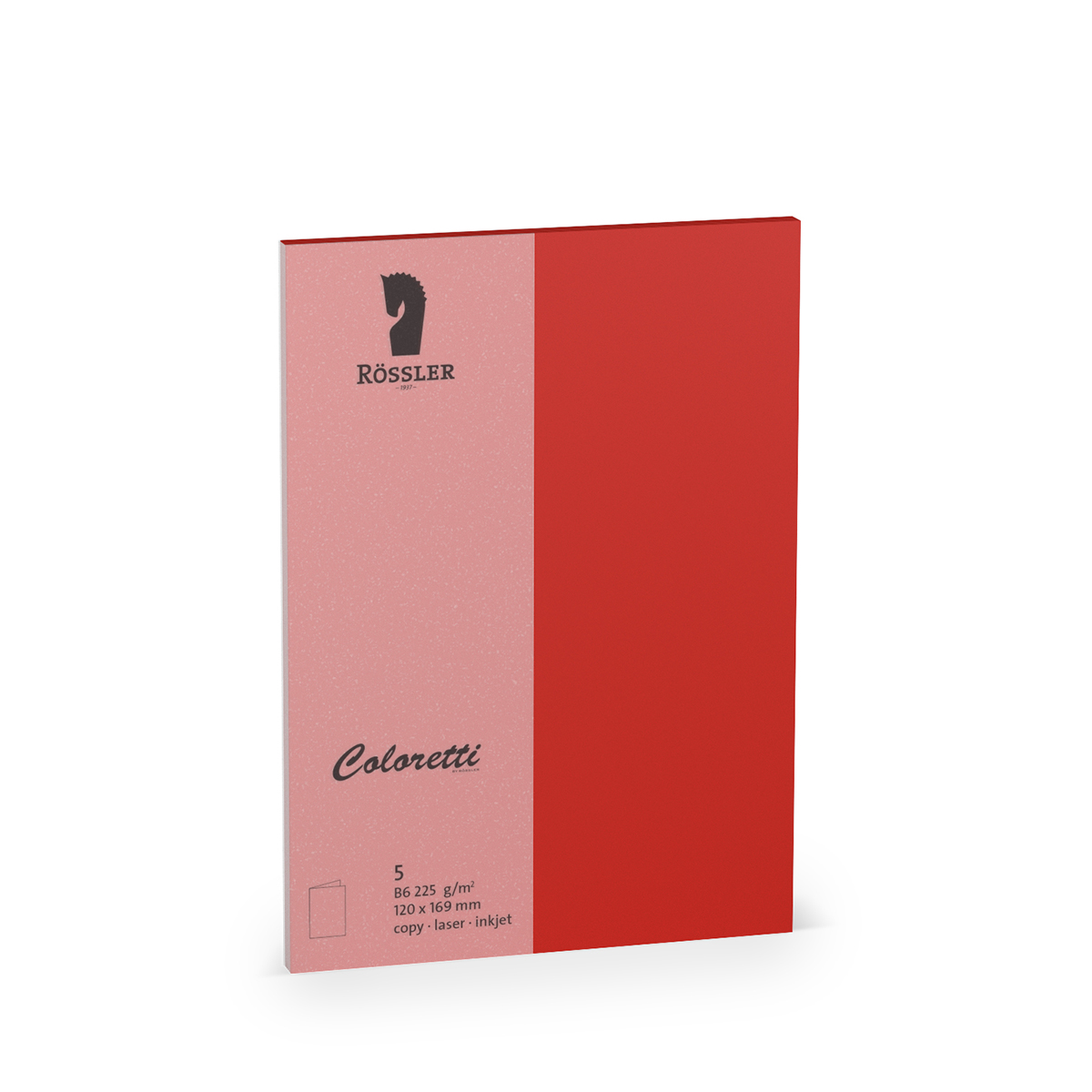 Rotes Notizbuch mit pinkem Deckblatt. Auf dem Cover steht der Markenname Rössler.