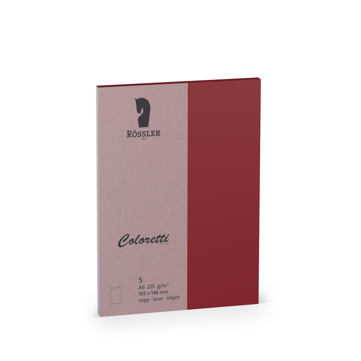 Rotes Notizbuch mit grauem Deckel. Auf dem Cover steht 'Coloretti' und das Logo von Rössler.