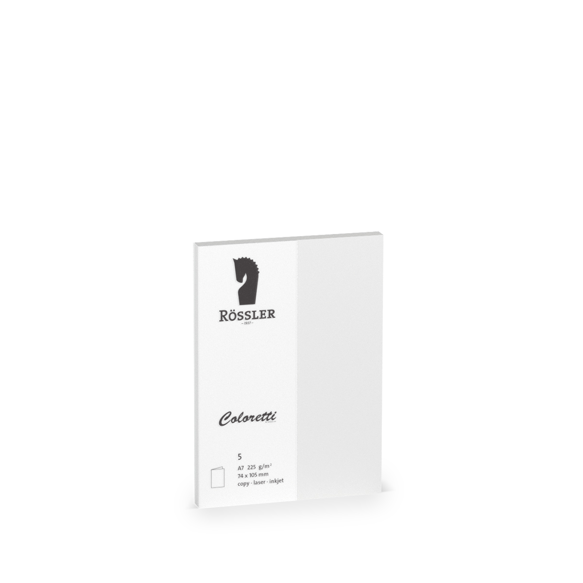 Notizbuch mit dem Logo von Rössler. Es hat eine weiße Umschlagfarbe und ist im Format 74 x 105 mm.