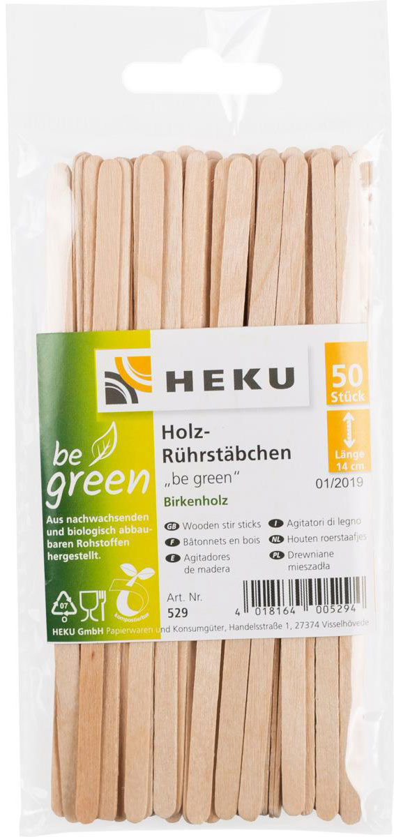 Holzrührstäbchen Be green 14 cm 50 Stück braun