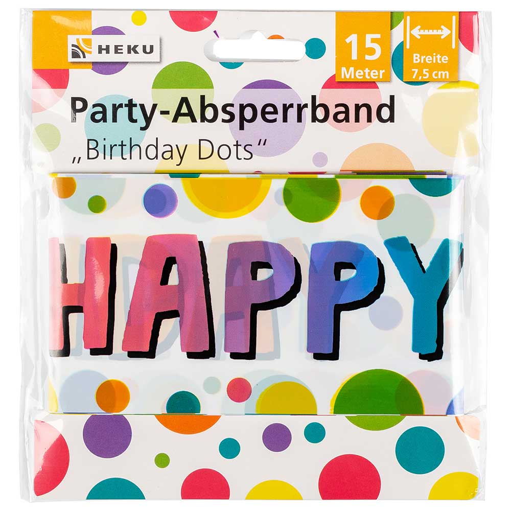 HEKU Party-Absperrband Birthday Dots 15 m x 7,5 cm bunt