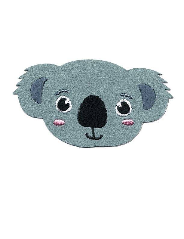 Kopf eines Koalas in grauer Farbe. Freundlicher Gesichtsausdruck mit großen Augen.
