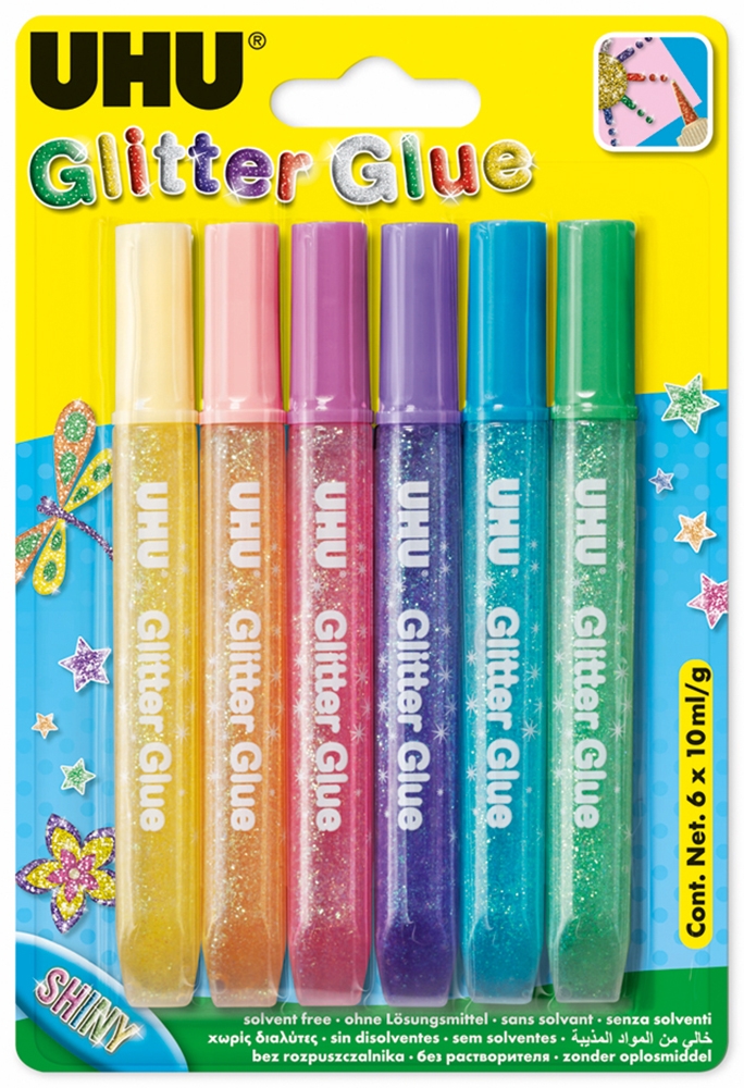 UHU Glitter Glue Shiny Colours 6 x 10 ml