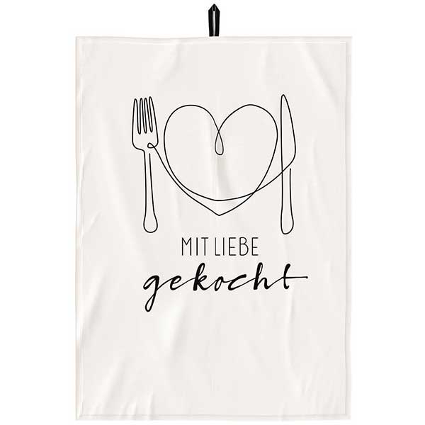 Geschirrtuch Mit Liebe gekocht 50 x 70 cm Queen Simple Kitchen weiß