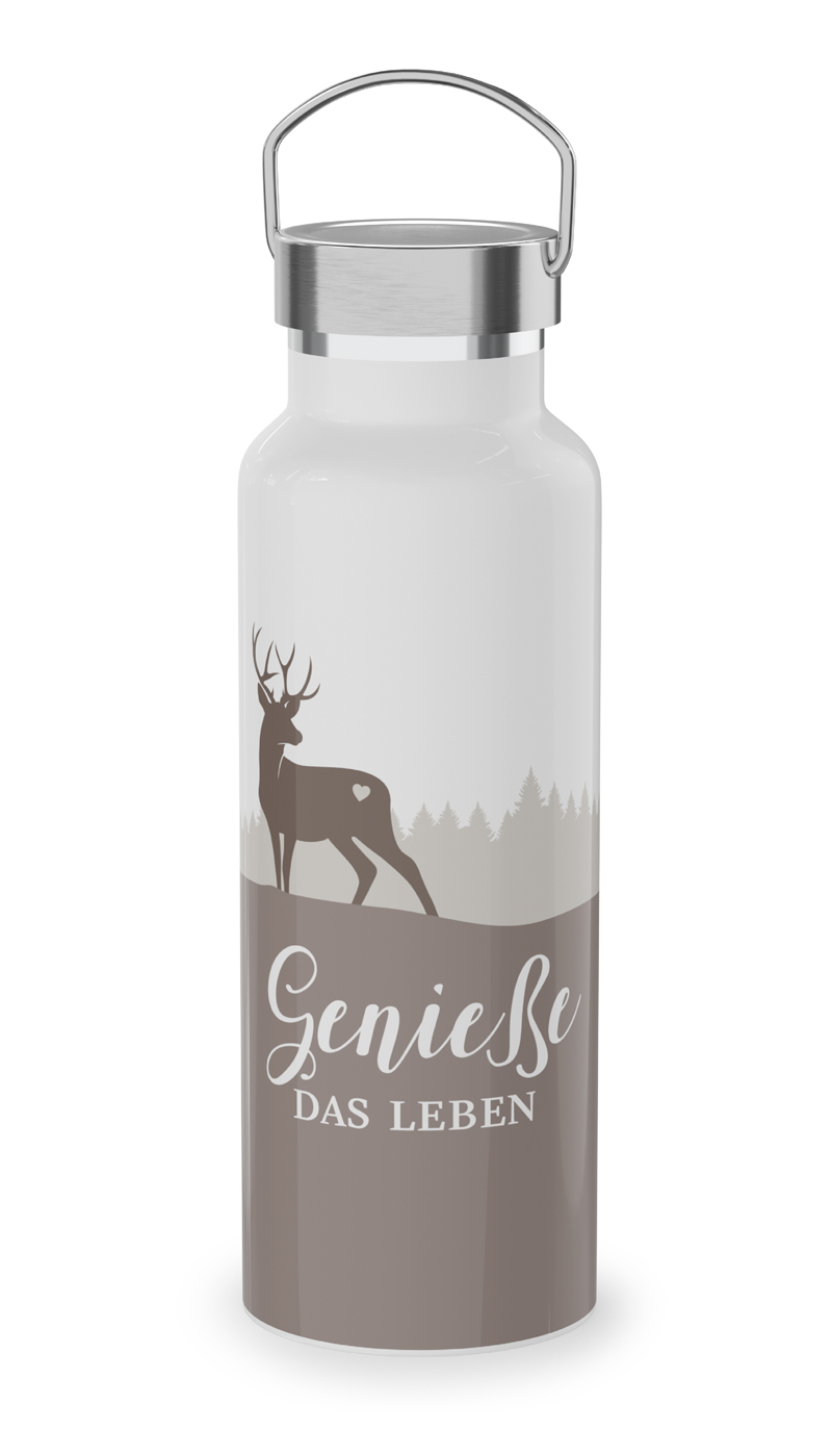 Thermoflasche Genieße das Leben 500 ml braun/weiß