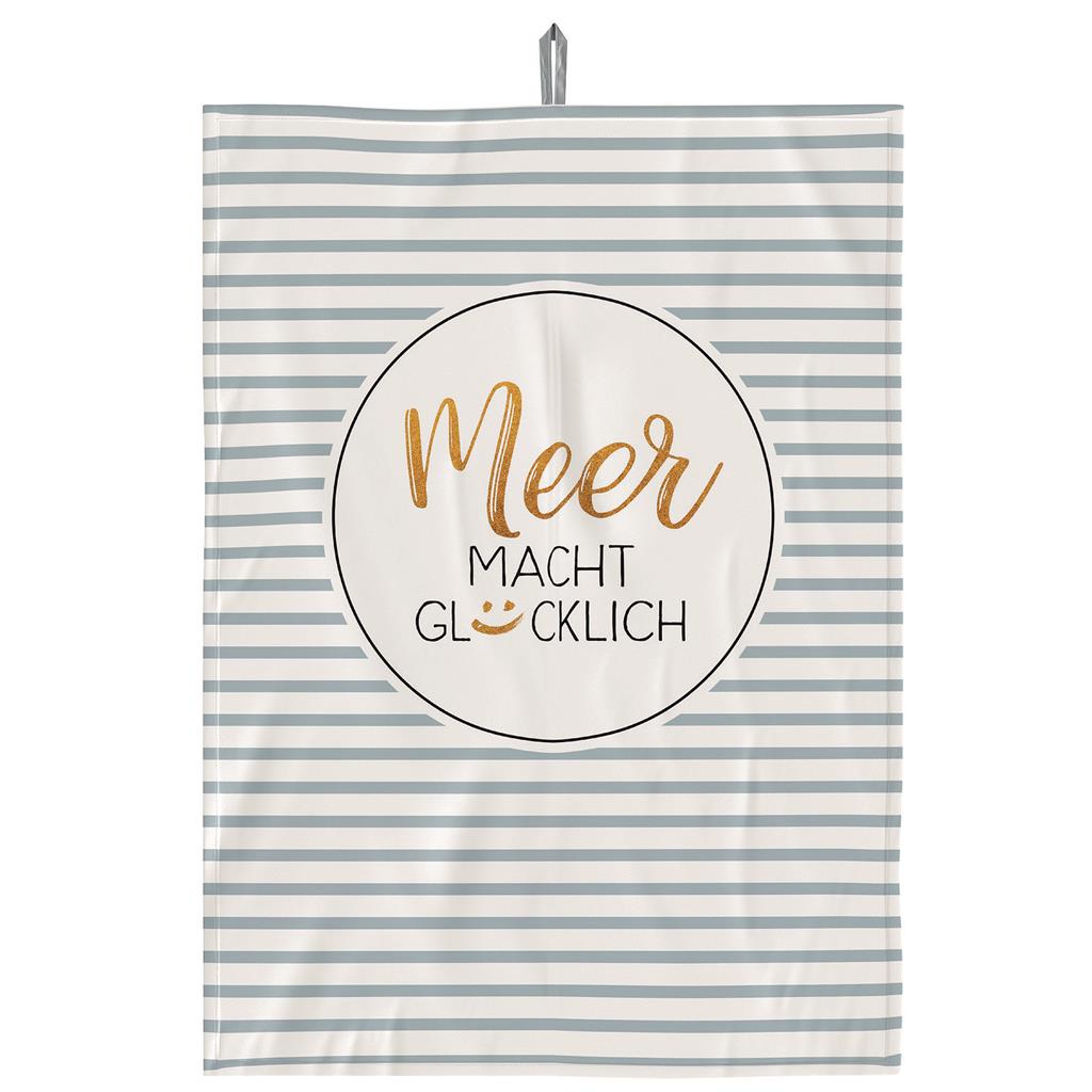 Geschirrtuch Meer macht glücklich 50 x 70 cm weiß/grau