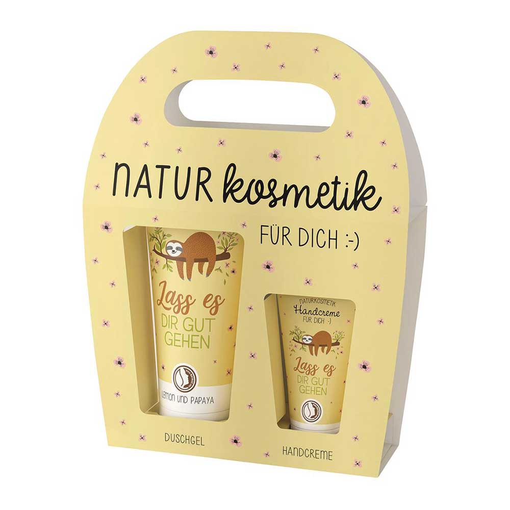 LAVIDA Naturkosmetik-Set Faultier Lass es dir gut gehen Duschgel und Handcreme gelb