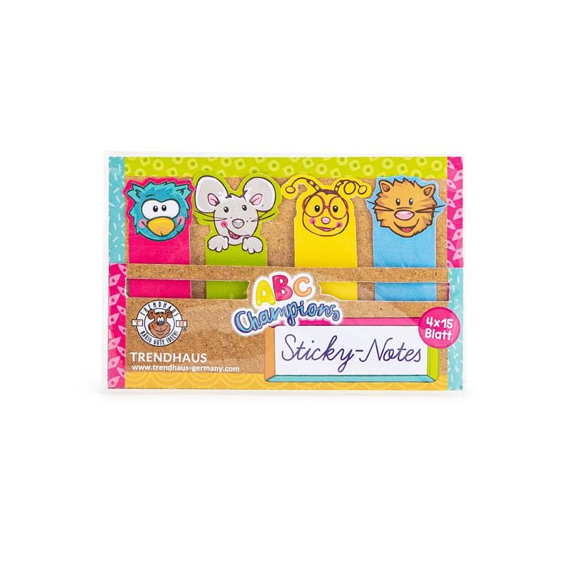 Set von bunten Haftnotizen mit Tiermotiven. Enthält vier verschiedene Farben und Designs.