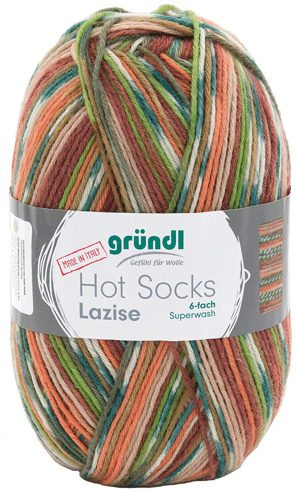 GRÜNDL Wolle Hot Socks Lazise 150g rostbraun/grün/orange