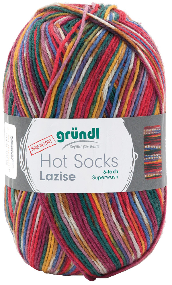 GRÜNDL Wolle Hot Socks Lazise 150g rot/grün/blau/gelb