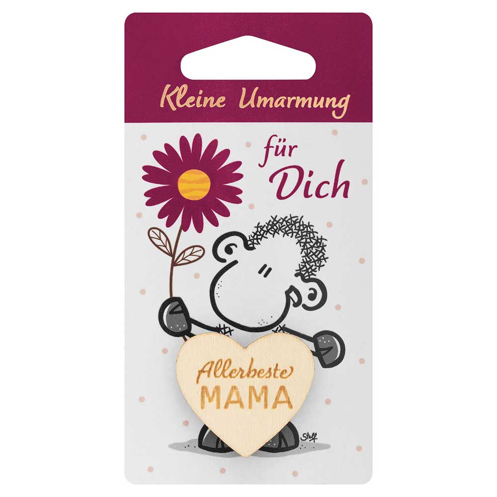 Taschenumarmer Allerbeste Mama aus Holz 6 x 11,2 x 0,3 cm braun