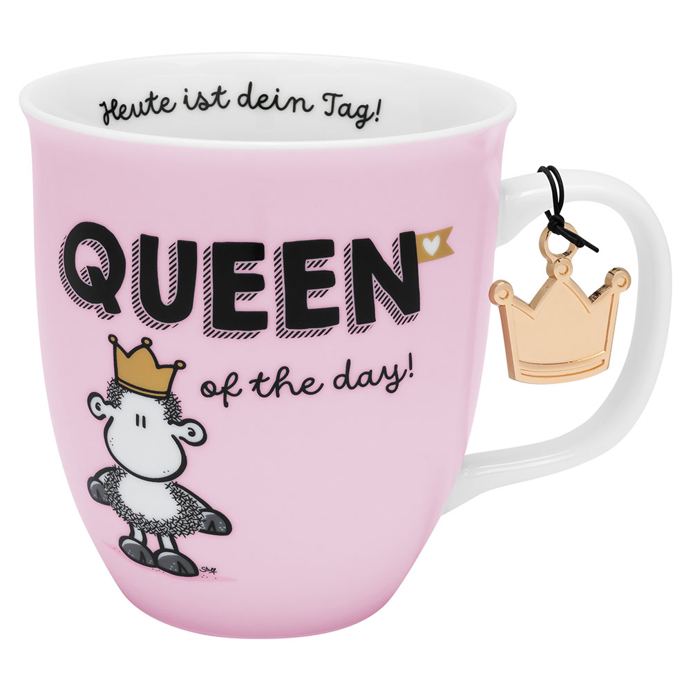 Tasse Queen of the day! mit Krone 15,1 x 12 x 10,4 cm rosa