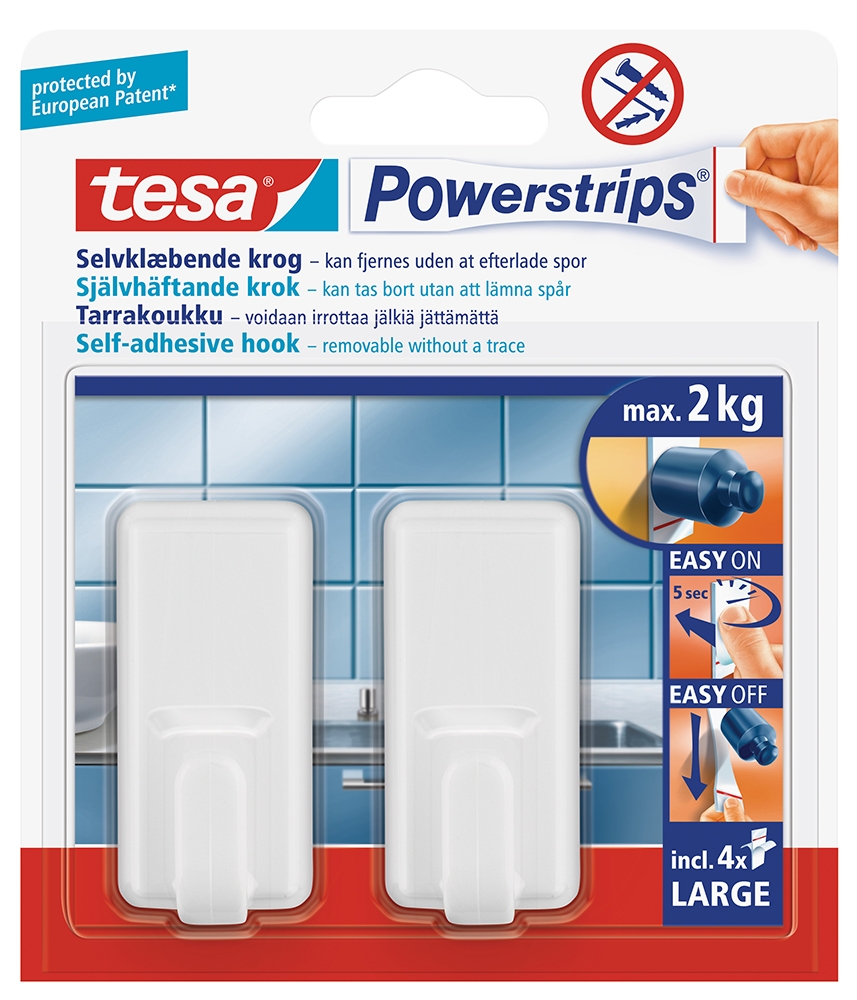 TESA Powerstrips selbstklebende Haken Large 2 Stück weiß