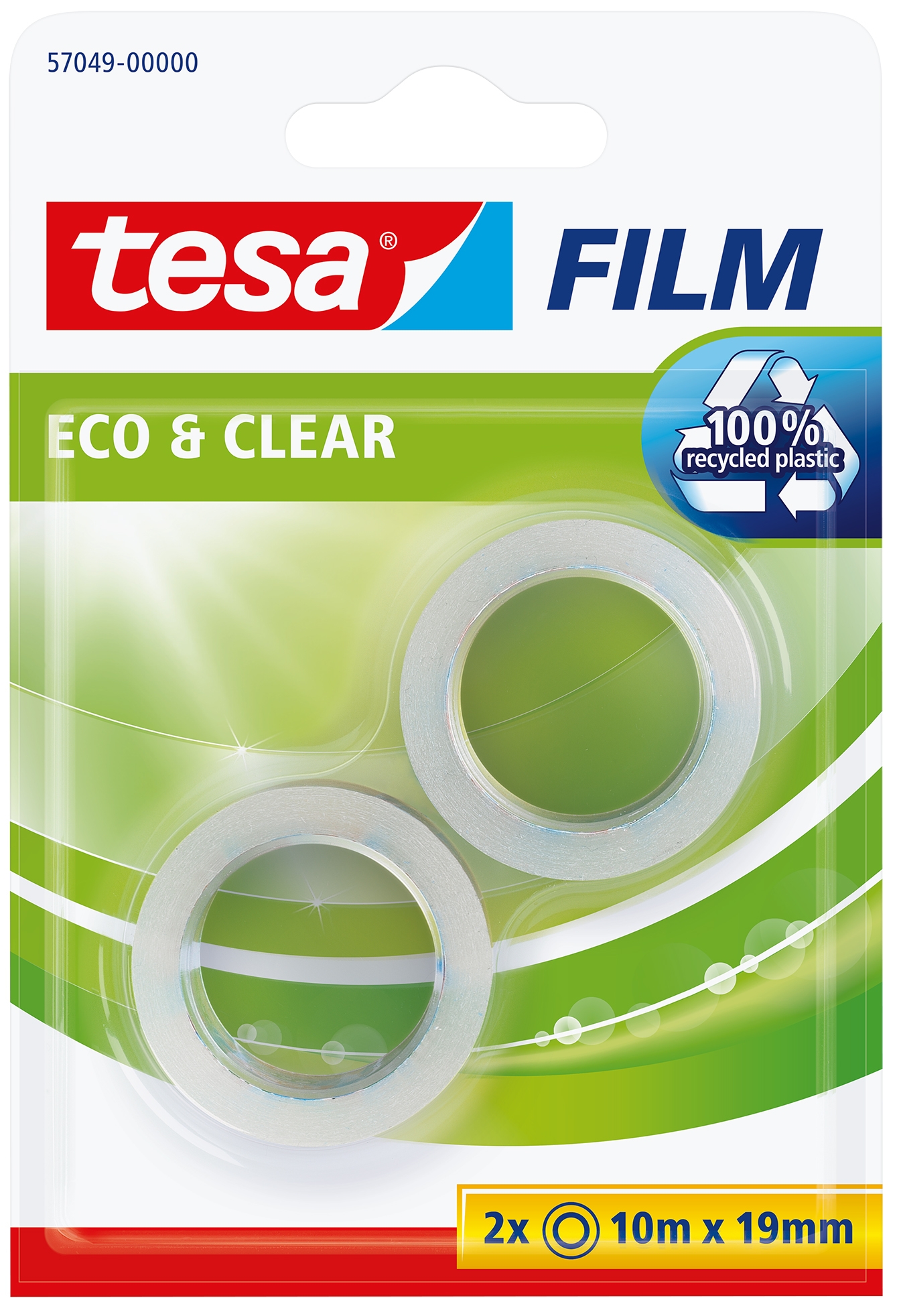 tesa Film Eco & Clear - Klebefilm Nachfüllung transparent, umweltfreundlich, 10m x 19mm, 2 Rollen 