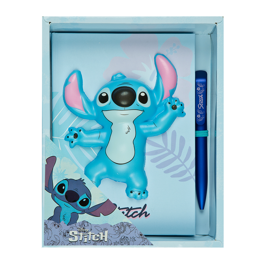 Schreib-Set Disney Stitch Hardcover Squishy Notizbuch und Kugelschreiber blau