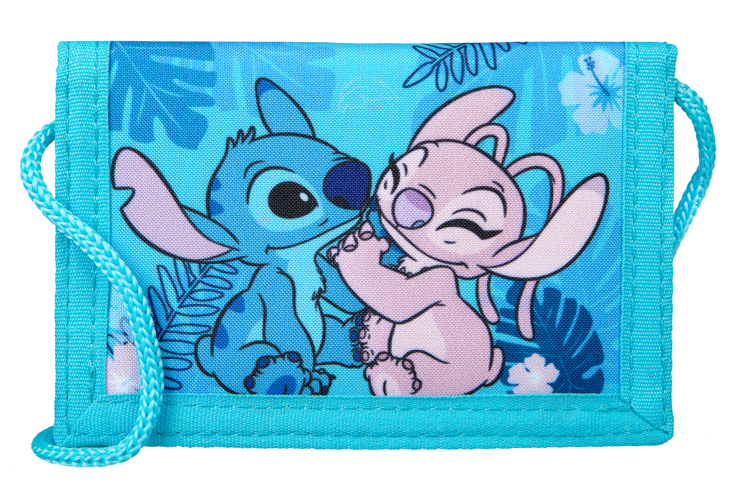Tasche mit buntem Design von zwei cartoonhaften Figuren. Eine Figur ist blau und die andere rosa.