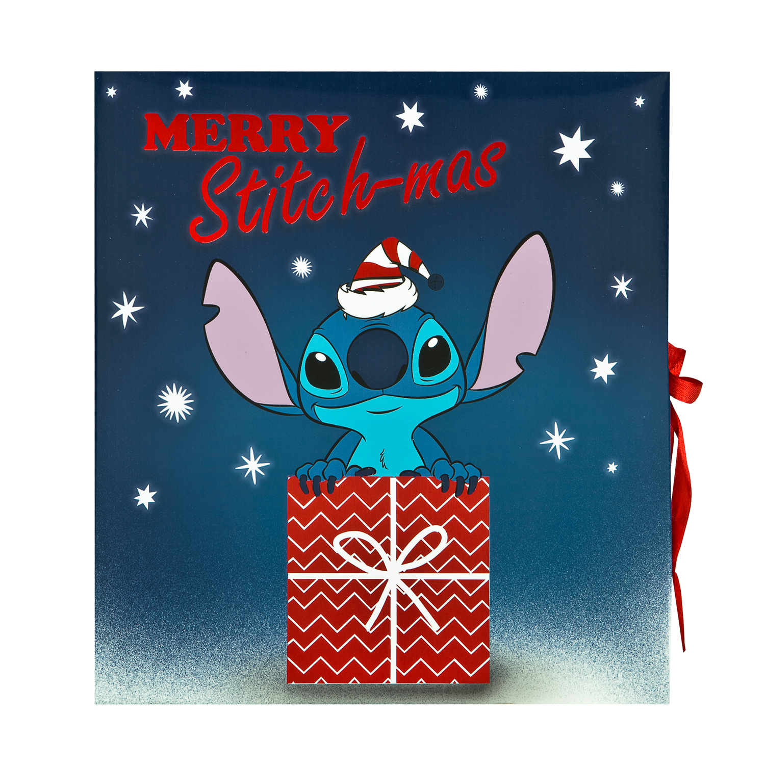 Adventkalender Stitch mit Schreibwaren befüllt bunt