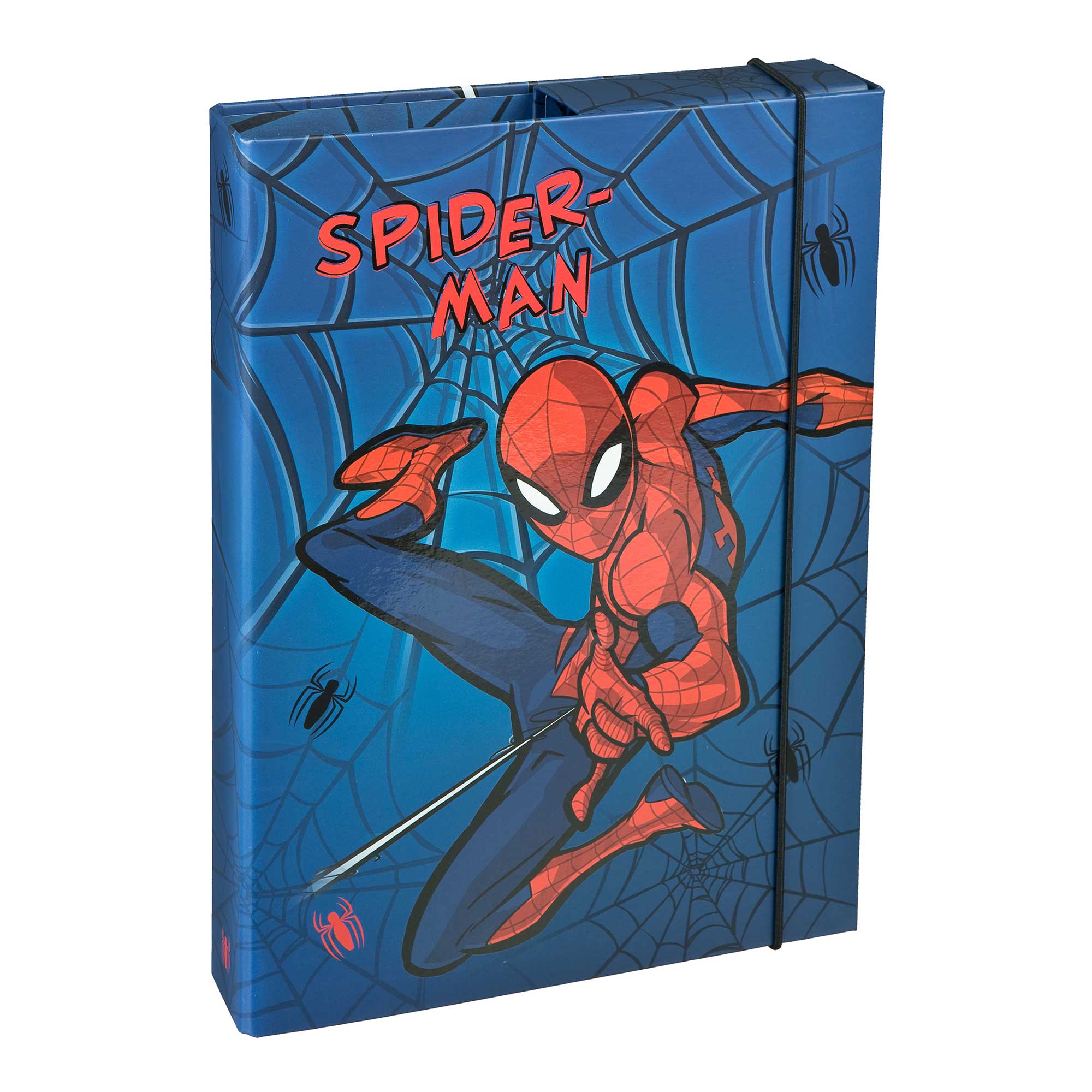 Buchcover mit Spiderman Motiv. Titel ist Spiderman in roten Buchstaben.