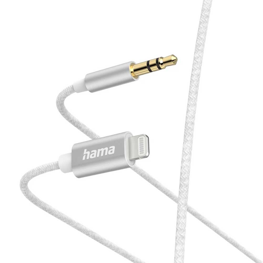 HAMA Aux-Kabel Lightning auf 3,5 mm-Klinke Nylonüberzug 1 m weiß