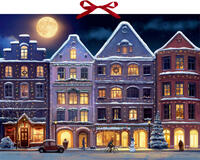 Wand-Adventskalender – Winterstadt am Abend