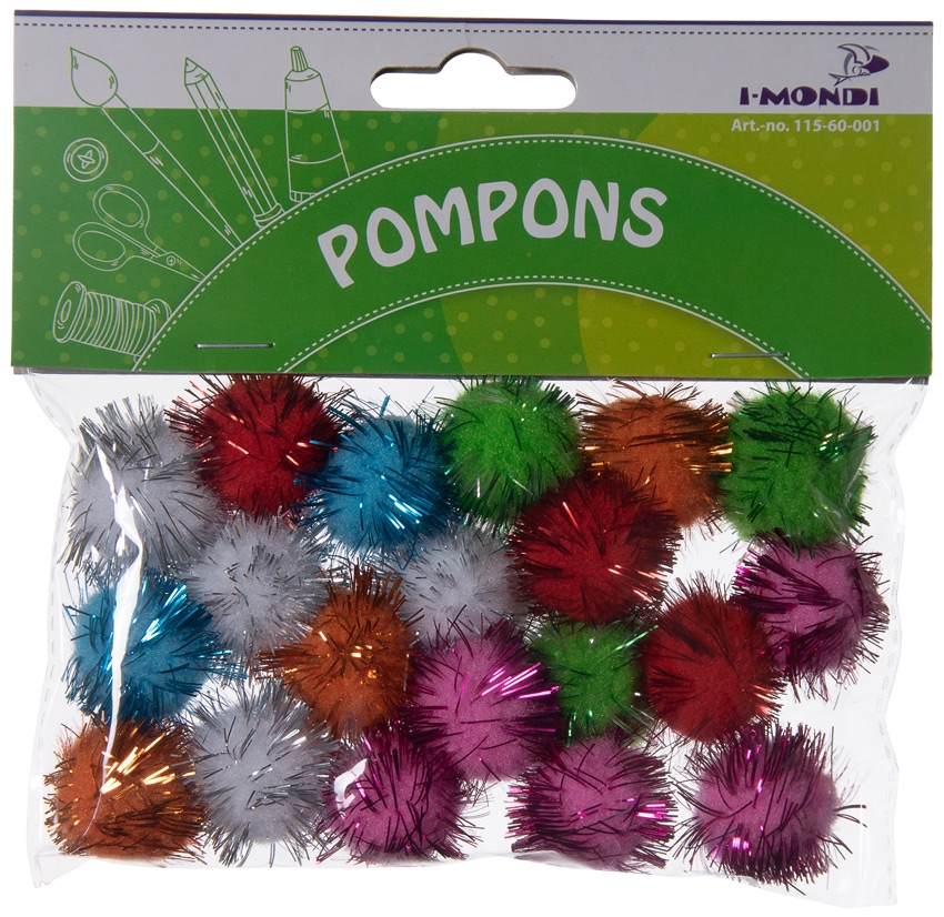 I-MONDI Pompons mit Glitter 25 mm 20 Stück