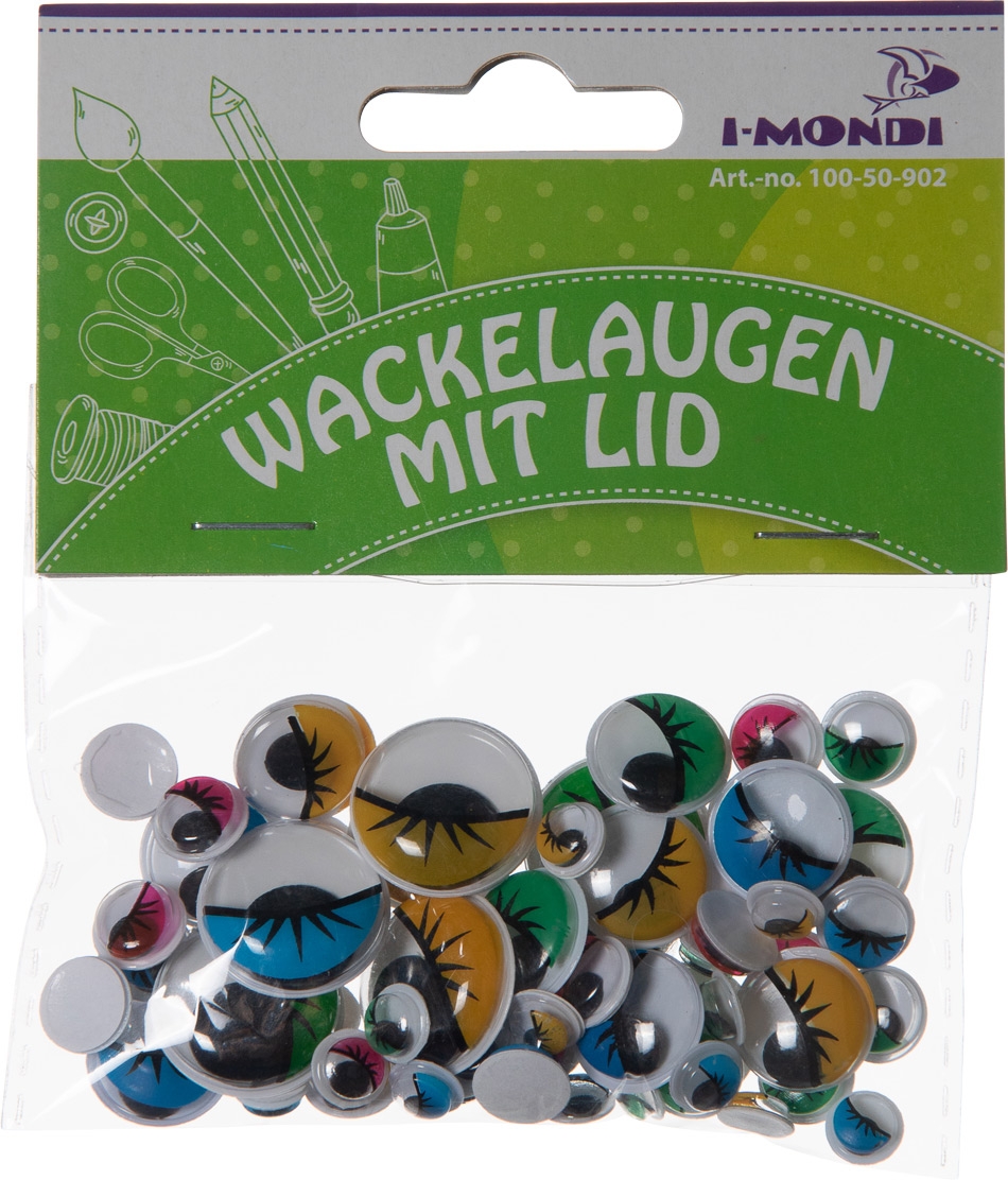 I-MONDI Wackelaugen mit Lid 75 Stück verschiedene Größen selbstklebend