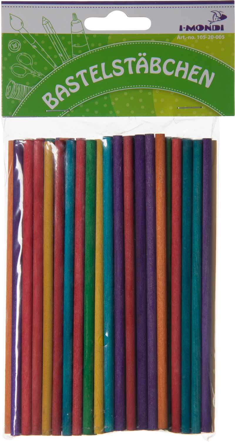 I-MONDI Bastelstäbchen aus Holz bunt 60 Stück mehrere Farben
