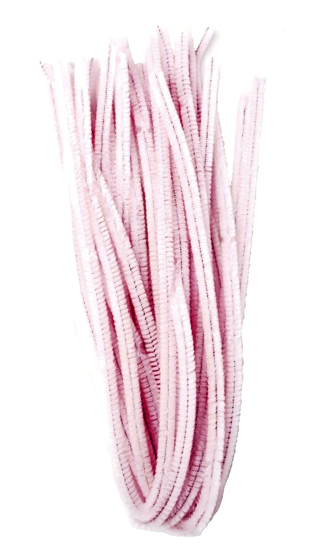 Lange, dünne, rosa Pfeifenreiniger. Weiche, strukturierte Oberfläche. Mehrere Stränge zusammengebunden.