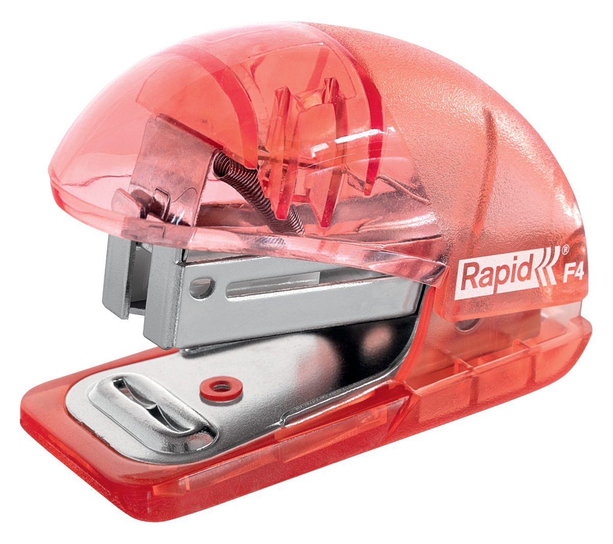 Roter Hefter mit transparentem Deckel. Kompakt und handlich.