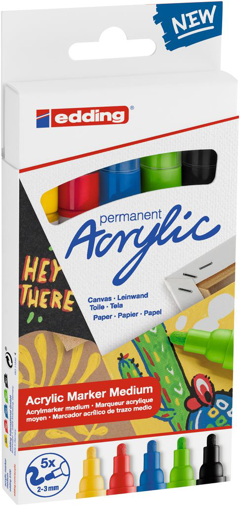EDDING Acrylmarker-Set 5100 medium Basic 5 Stück mehrere Farben