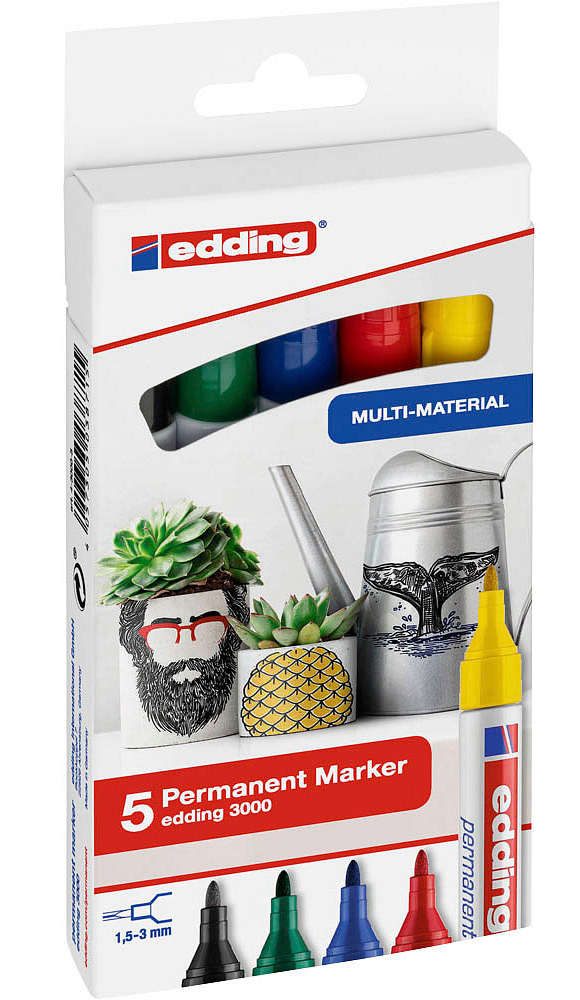 EDDING Permanentmarker-Set 3000 Basic 1,5-3 mm 5 Stück mehrere Farben