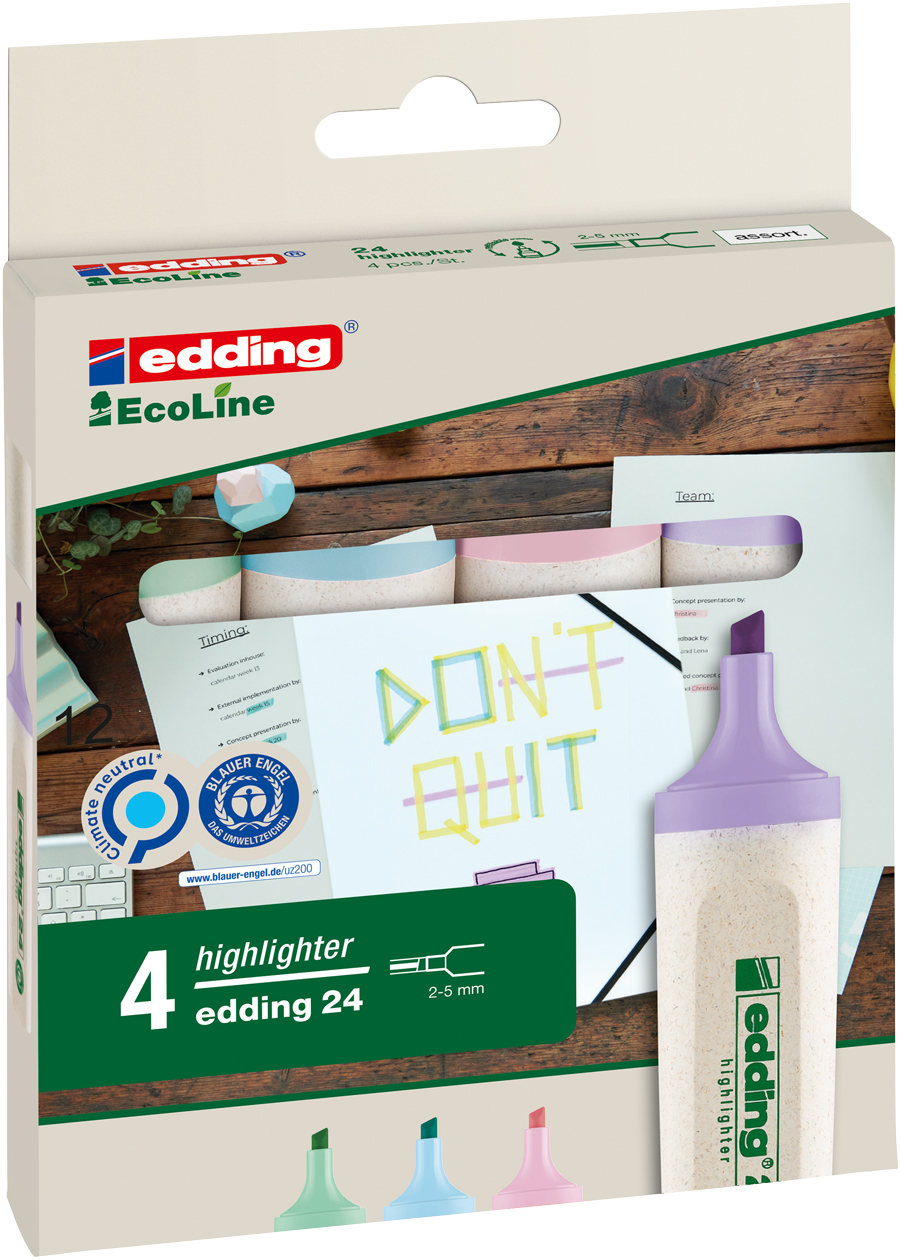 EDDING Leuchtmarker 24 EcoLine Keilspitze 2-5 mm 4er Set pastell