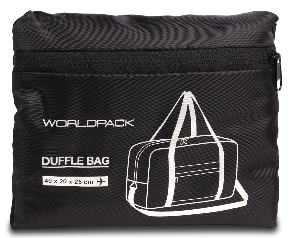 Schwarze Duffle Bag mit Reißverschluss. Größe 40 x 20 x 25 cm.