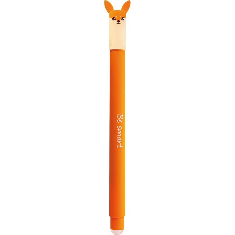 Oranger Stift mit einem Fuchs-Gesicht an der Spitze. Auf dem Stift steht der Text 'Be smart'.