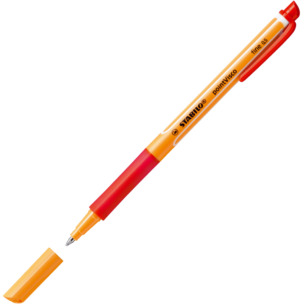 gelber Filzstift mit rotem Griff. Kappe abgenommen. Spitze sichtbar.
