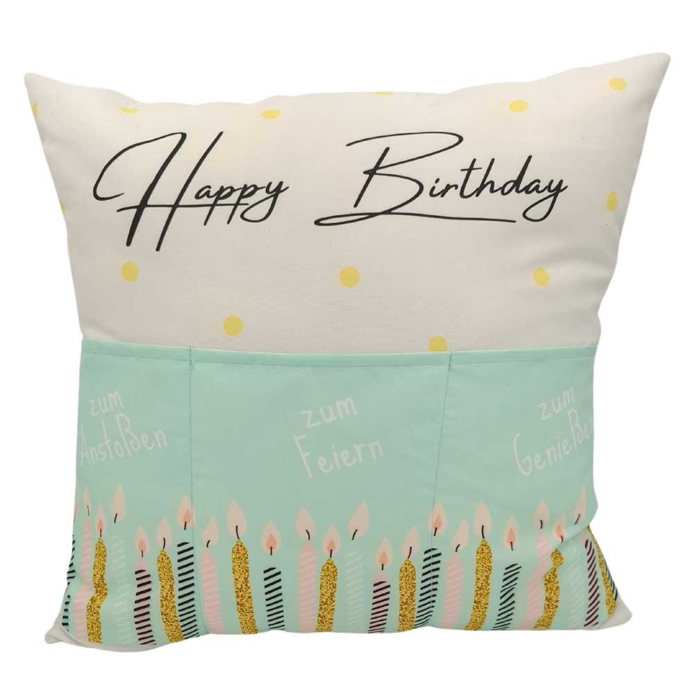 Kissen Happy Birthday mit 3 Taschen 43 x 43 cm bunt