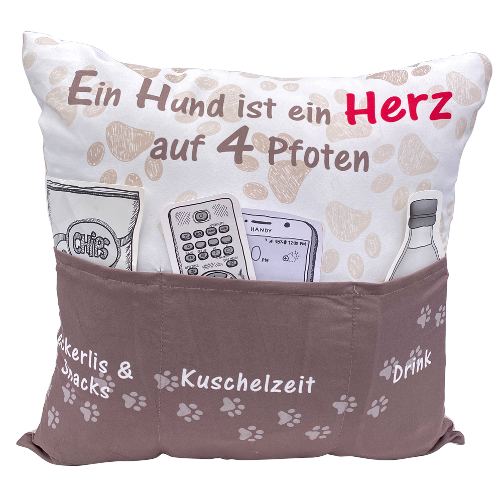 Sofahelden Hundekissen mit Taschen und Deko weiß/braun