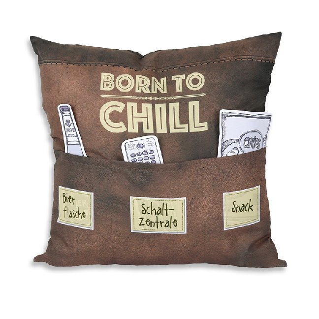 Kissen Born to chill mit 3 Taschen braun