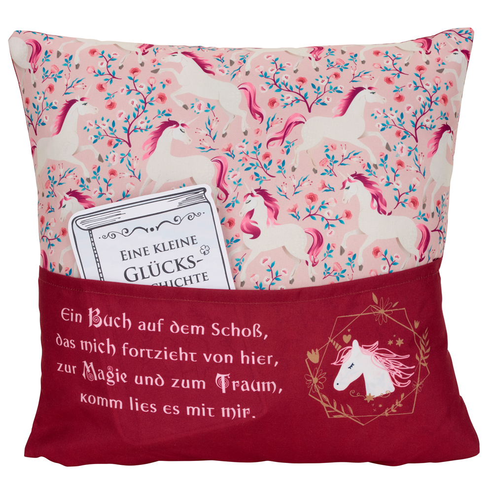 Kissen Kids Einhorn mit 1 Tasche rosa