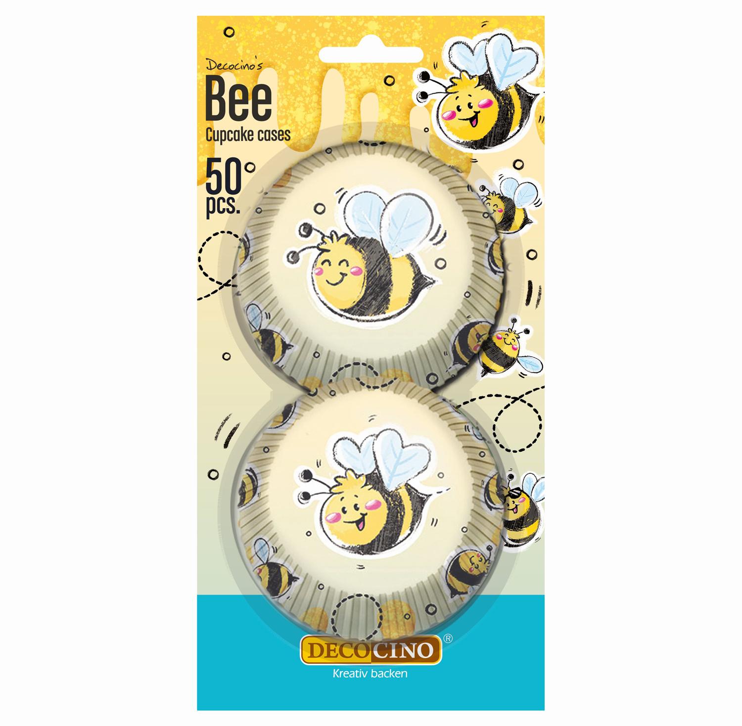 Cupcake-Förmchen mit Bienenmotiven. Verpackung enthält 50 Stück.