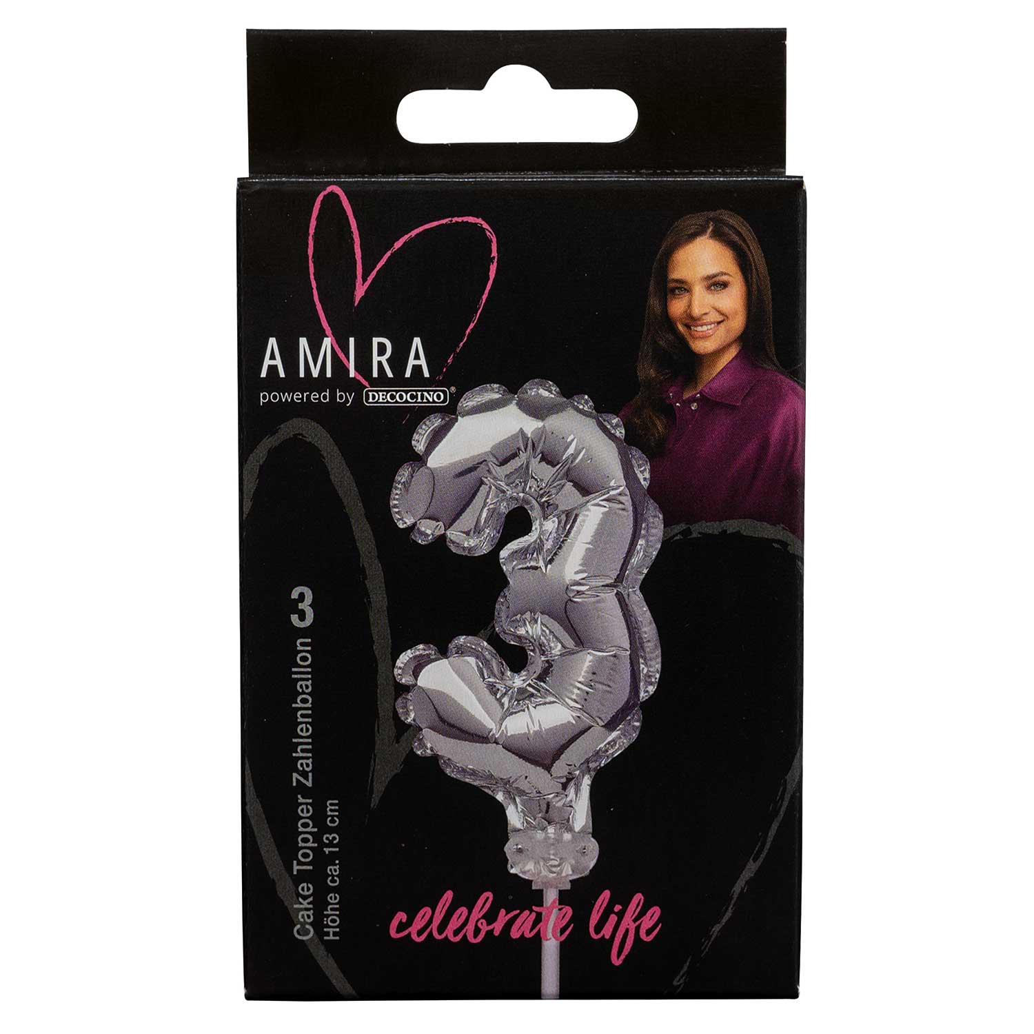 AMIRA Zahlenkerze 3 ca. 13 cm silber