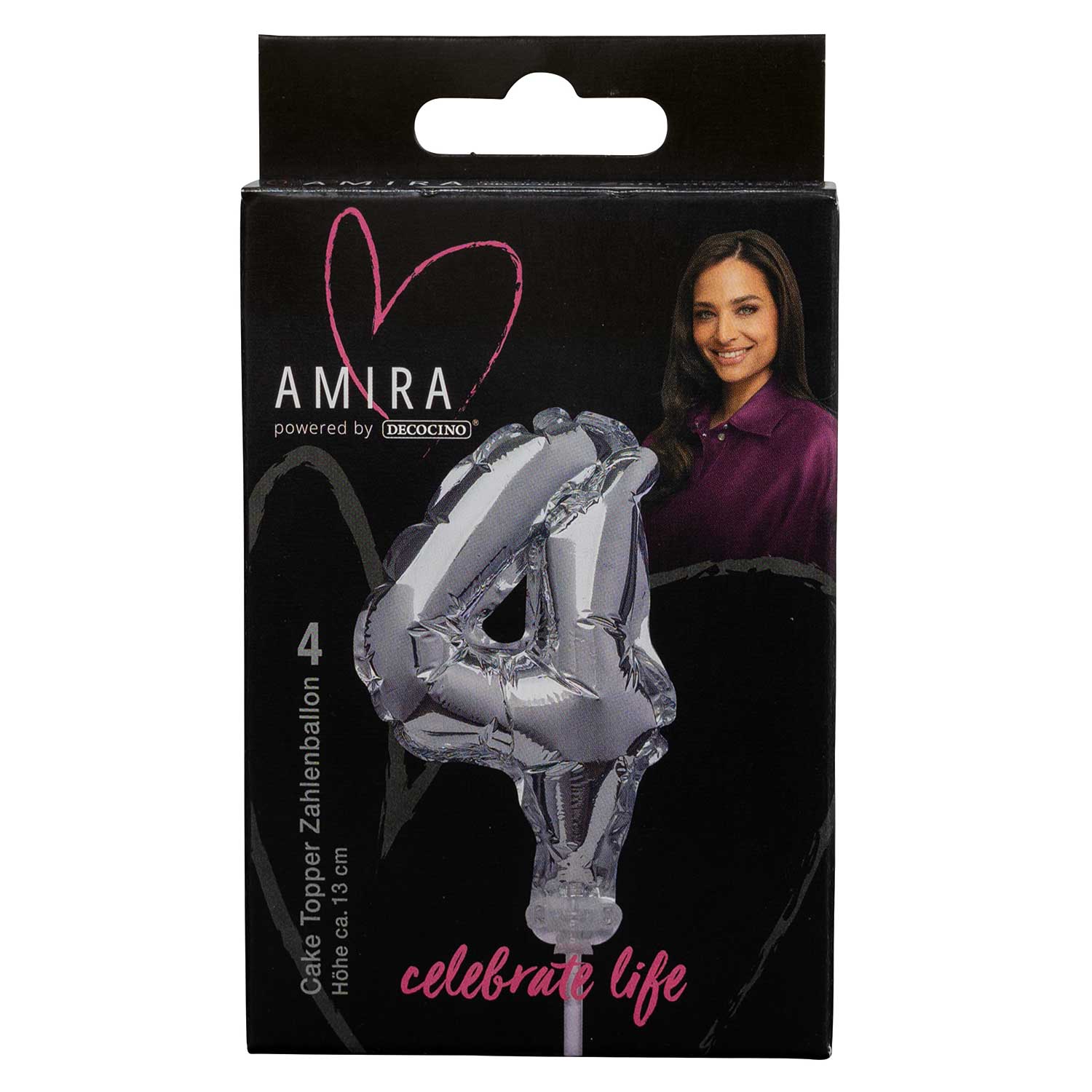AMIRA Zahlenkerze 4 ca. 13 cm silber