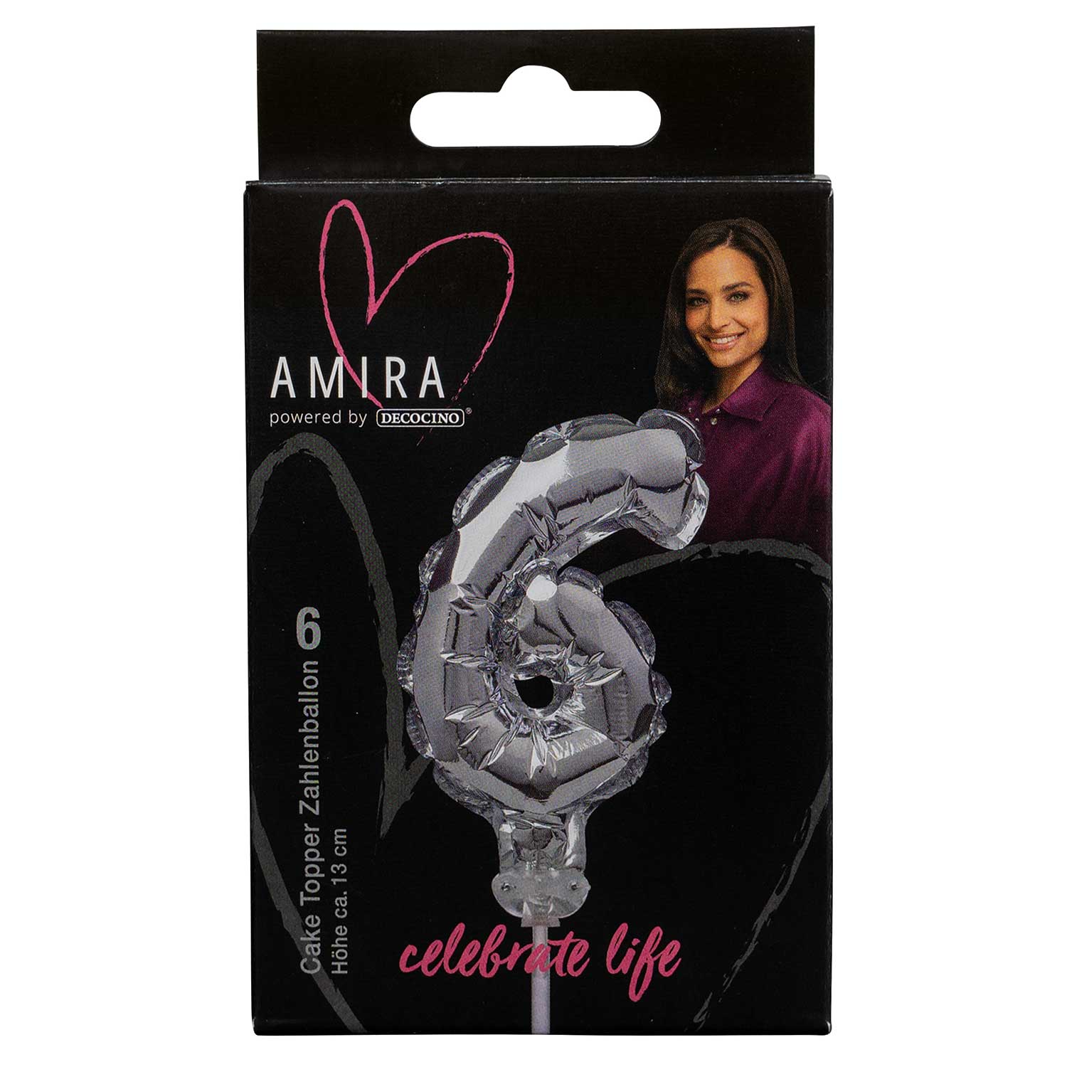 AMIRA Zahlenkerze 6 ca. 13 cm silber