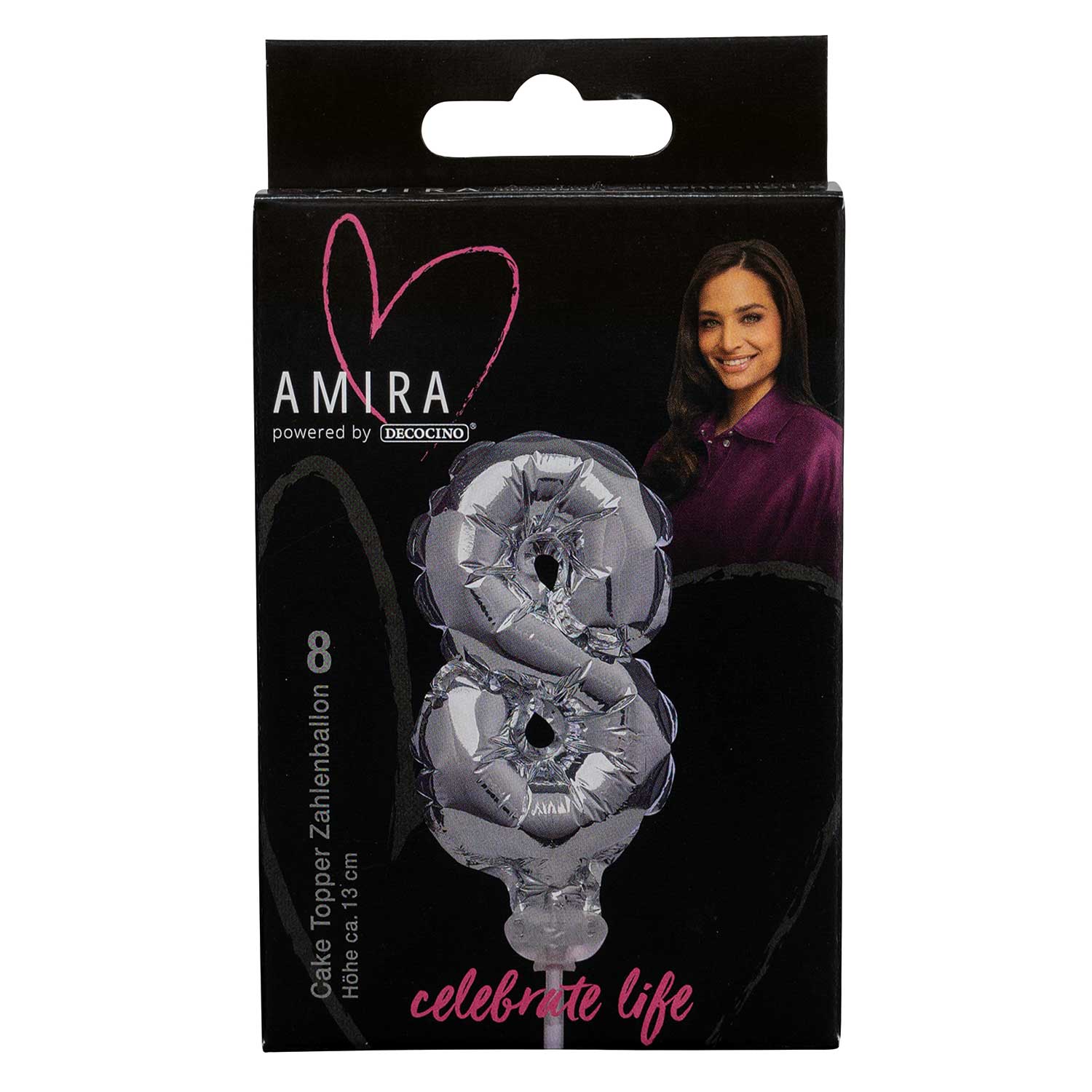 AMIRA Zahlenkerze 8 ca. 13 cm silber