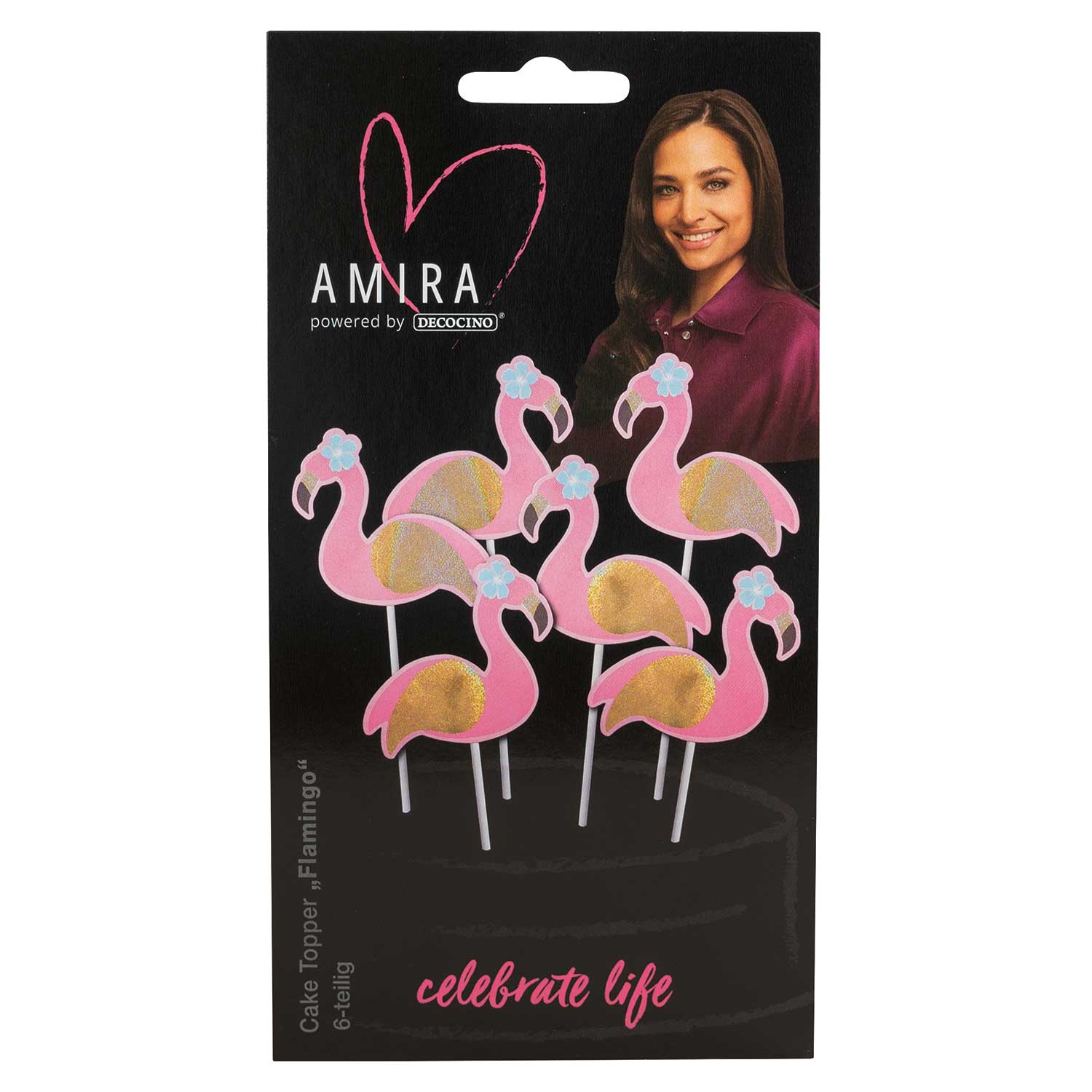 AMIRA Cake Topper Flamingo 6-teilig bunt