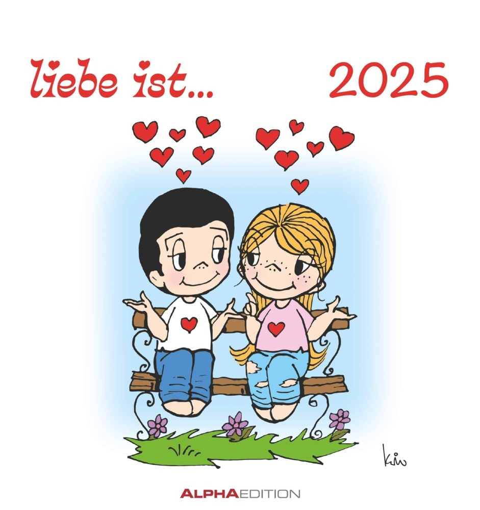 Alpha Edition - liebe ist...2025 Postkartenkalender, 16x17cm, Wandkalender mit Postkarten zum Heraustrennen, mit Aufsteller und deutschem Kalendarium