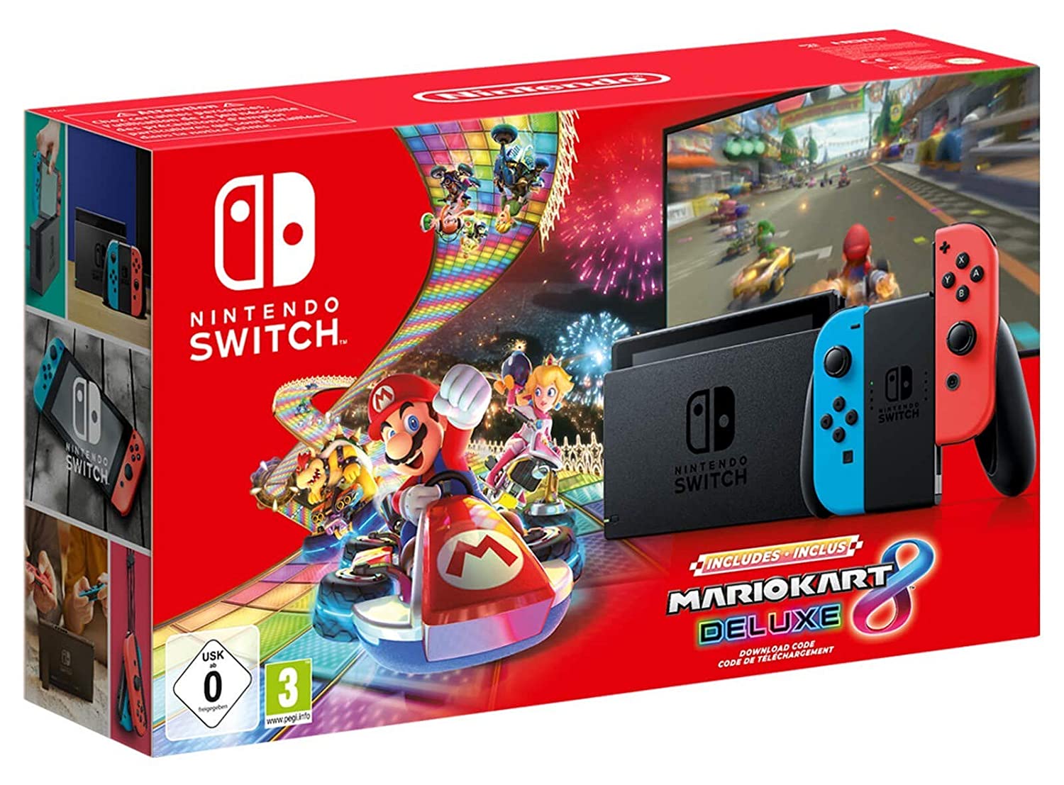 NINTENDO Switch Neon-Rot/Neon-Blau + Mario Kart 8 Deluxe DLC Bundle + Nintendo Switch Online 3 Monate