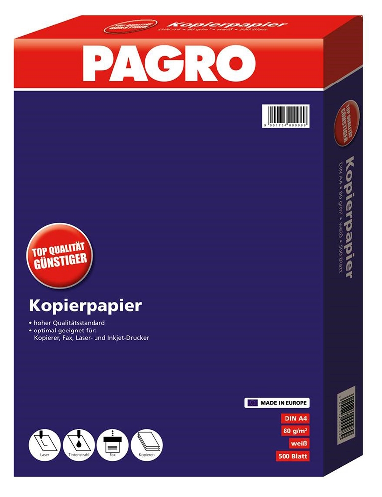 PAGRO Kopierpapier A4 500 Blatt weiß